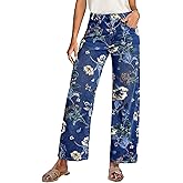 Flamingals High-Rise Vintage Floral Straight Leg Pants for Women Summer Casual Denim Pants