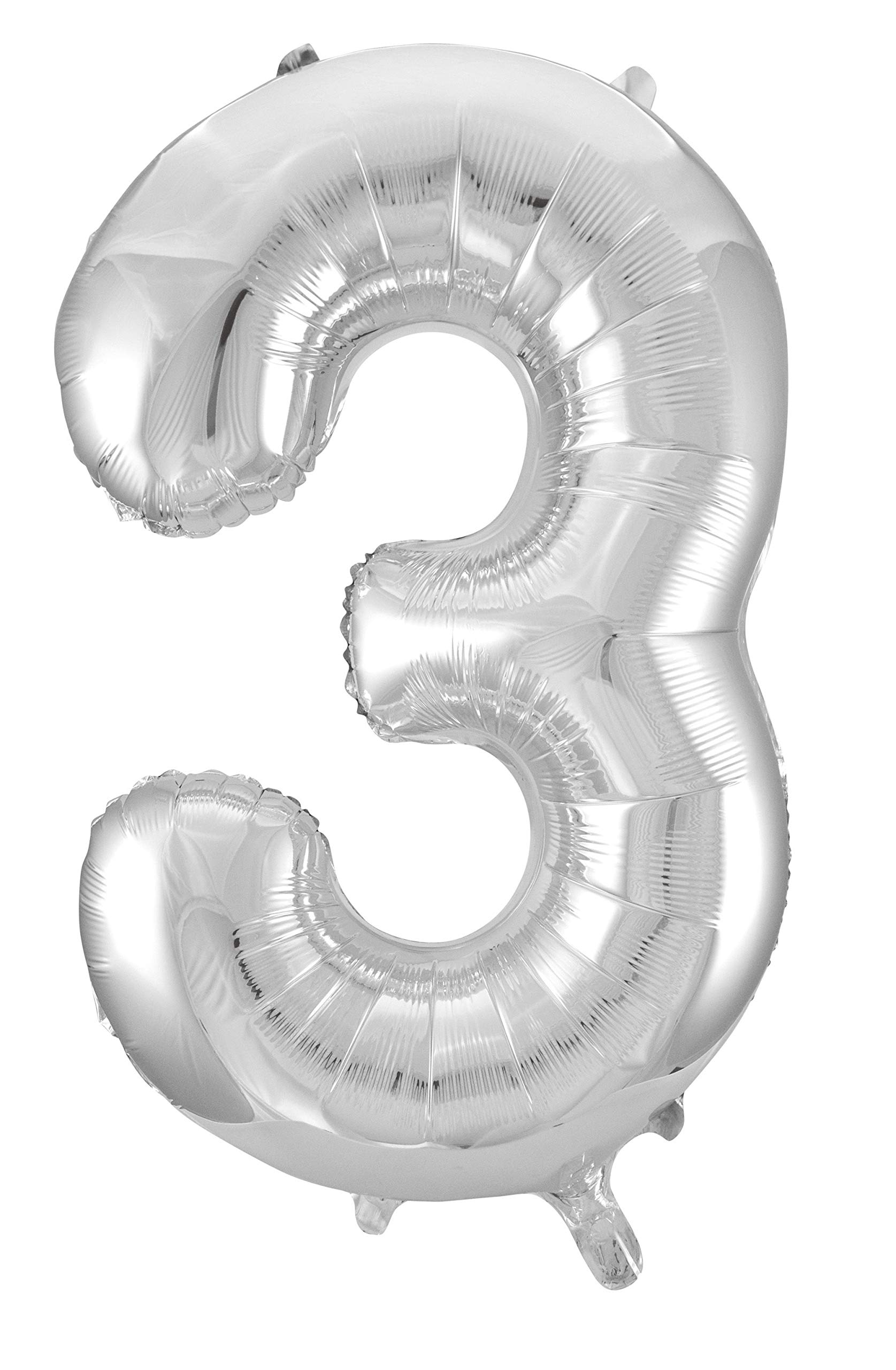 Idena 38228 Number 3 Foil Balloon, Silver, 60 x 110 cm