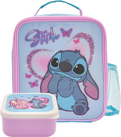 Disney Stitch Lunch Bag 600d Insulated Kids Bag with Bottle Pocket