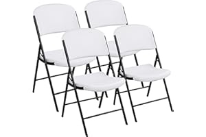 Elevon Folding Heavy Duty Plastic Chair with 500-Pound Capacity, White, 4-Pack