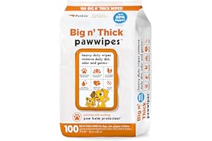 Petkin Big N' Thick Paw Wipes for Dogs, 100 Large Wipes - Clean Dirty Paws After Muddy Walks, with Paw Balm Protectant - Keep Floors and Furniture Clean - Ideal for Home or Travel - Orange Scent