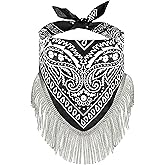 Women Fringed Bandana Western Cowgirl Scarf Tassel Neckerchief Bachelorette Last Disco Party Favor