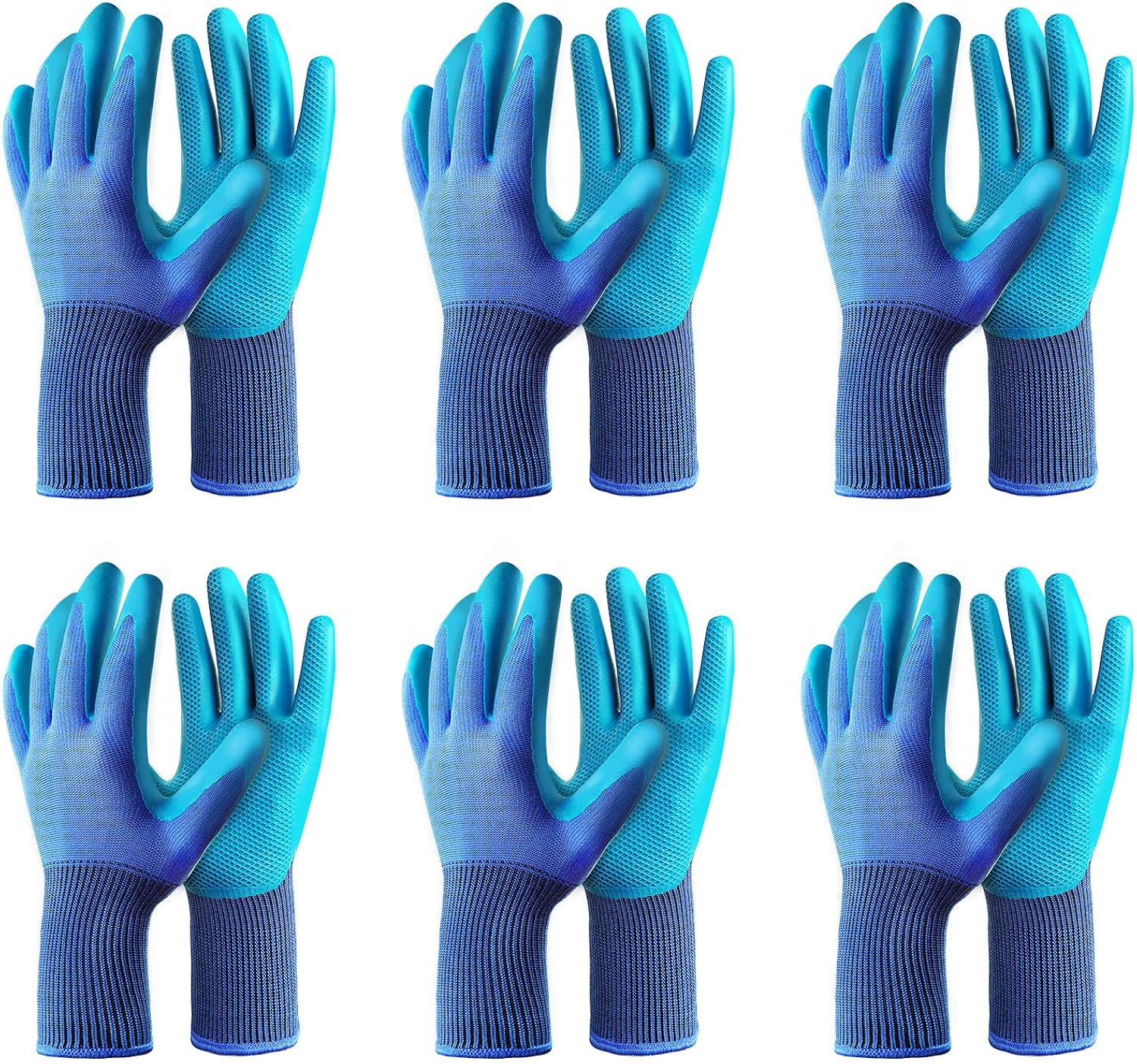 Gardening Gloves 6 Pairs Breathable Rubber Coated Garden Glove, Sensitivity Work Glove (Blue ( M-6 Pairs )): Home & Kitchen