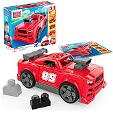 MEGA BLOKS Fisher-Price 3-in-1 Build &amp; Go Race Car Block Toy | 26 Pieces, Rolling Wheels, Pickup Truck and Hot Rod Rebuild, Red, Preschool Kids Ages 3+ Years, Easy to Build