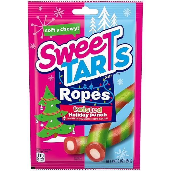SWEETARTS ROPES TWISTED HOLIDAY PUNCH, SOFT AND CHEWY CANDY, 3OZ PACK – HOLIDAY STOCKING STUFFERS & TREATS