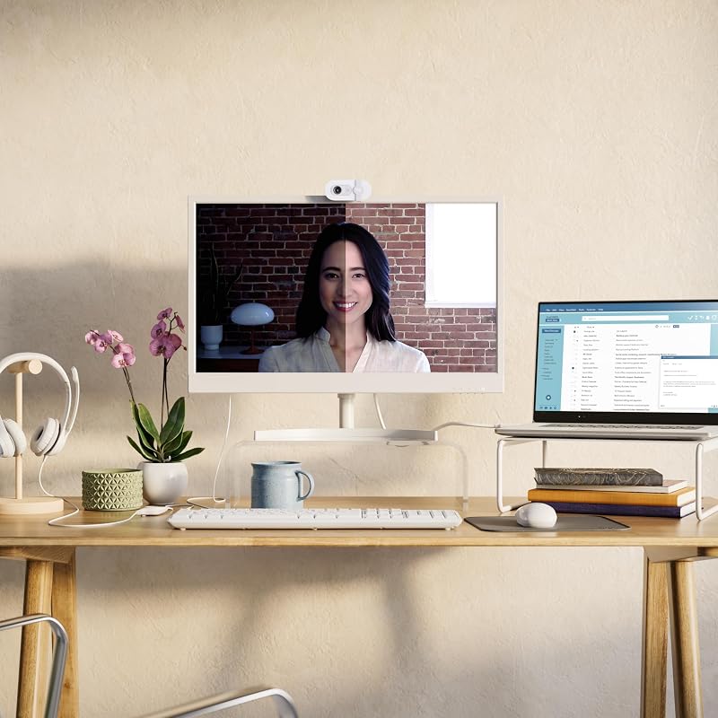 Logitech brio 100, webcam full hd para reuniões e streaming, equilíbrio automático de iluminação, microfone embutido, capa de privacidade, usb-a, branco