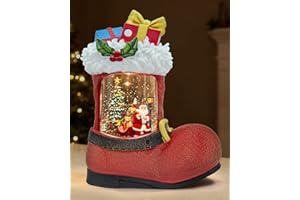 SINOFAYAR Large Christmas Snow Globes Light up Snowglobes Christmas Lantern with 8 Songs, 9.65" Red Boot Christmas Snow Globe for Kids Adults, 6H Timer & Dual Power, Lighted Christmas Decorations Indoor Gifts