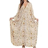 Yanziliu Women Kaftan Dresses Plus Size V-Neck Batwing Sleeves Beach Cover Up 2025 Summer Floral Print Caftan Dress