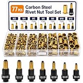 77PCS Carbon Steel Head Rivet Nut Tool Kit M3 M4 M5 M6 M8 M10 M12 | 2026 New Durable Pressure Rivet Nut Tool Sets for Metal Pipes Automotive Industrial Applications, Manual Wrench or Drill Use