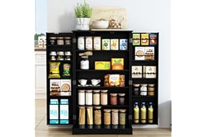 HOLTICO 41'' Freestanding Food Pantry Cabinet, Kitchen Pantry Storage Cabinet with Doors and Adjustable Shelves for Kitchen, Dining Room, Living Room and Garage,Pure Black