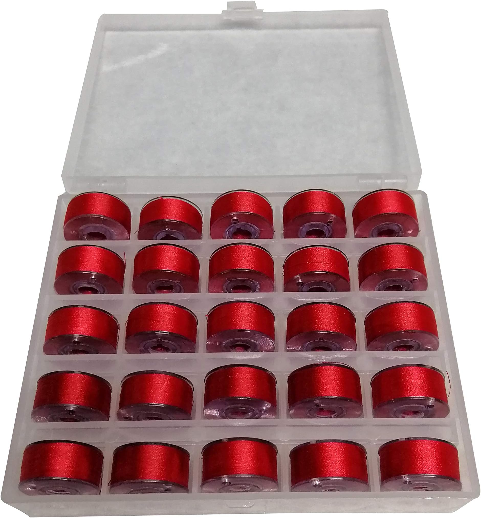 800 Red 25 Prewound Bobbin Embroidery Thread Size A with Bobbin Holder for FSL