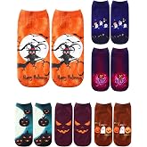 Boao 6 Pairs Halloween Ankle Socks for Women | Novelty Designs with Witch Cat Skull Pumpkin Gothic, Soft Fabric, Halloween Autumn Thanksgiving Costume Accessory