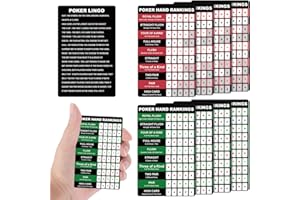 DERTE 8Pcs Poker Hand Rankings Chart Rules Plastic Cheat Sheet Cards Reusable Hands Ranking Guide Card for Beginners Texas Hold Game Table Accessories