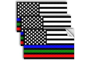 VENICOR 3PC Reflective Thin Line American Flag Sticker - 5x3 Inches - Blue Green and Red Line Decal - US Flag Decals - USA Support Police Military and Firefighter Officers Troops Car Truck Automotive Bumper