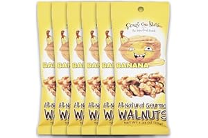 CRAZYGONUTS Crazy Go Nuts Walnuts Banana - Glazed Walnuts, Healthy Snacks, Vegan, Gluten Free, Superfood-Natural, Non-GMO, ALA, Omega 3 Fatty Acids, Good Fats, and Antioxidants - 1.25 Oz, 6-Pack