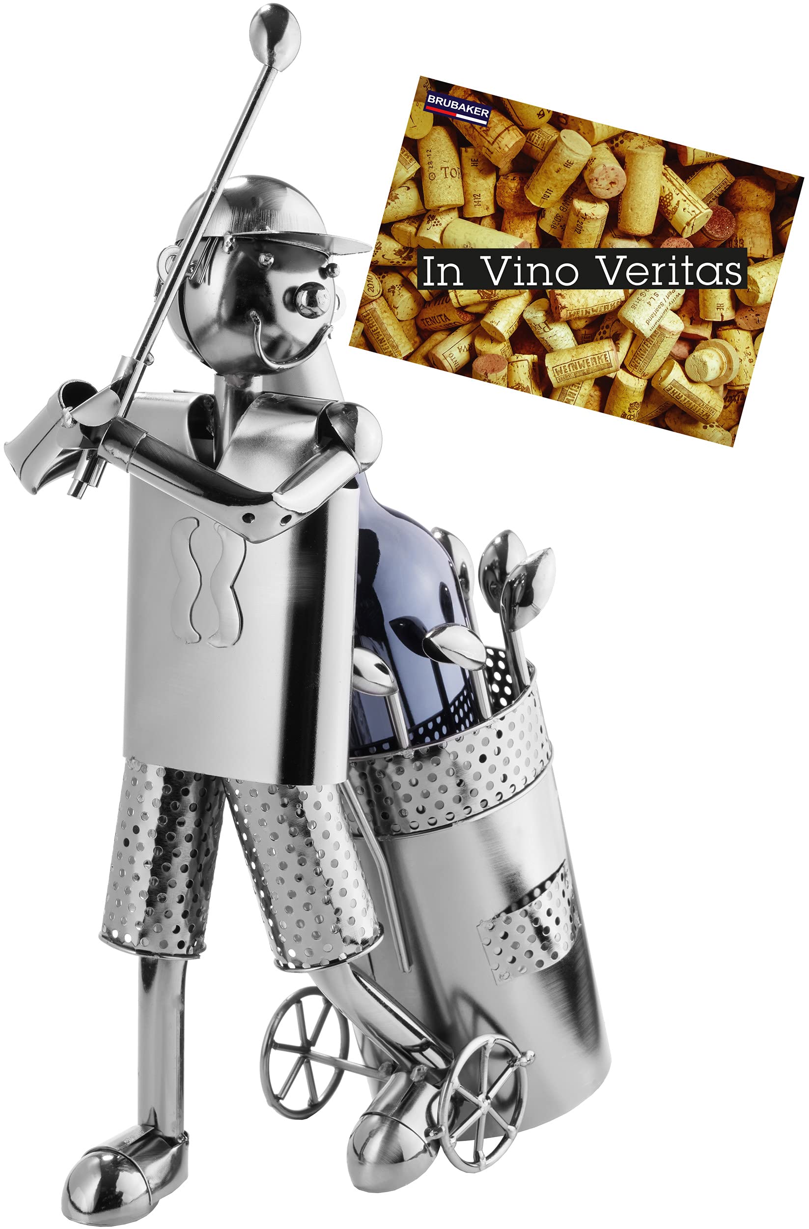 BRUBAKER Wine Bottle Holder Golfer Metal Sculpture Gift