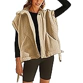 TAQCUX Sherpa Jacket for Women Casual Fleece Vest Oversized Sleeveless Outwear Warm Button Down Gilet with Pockets
