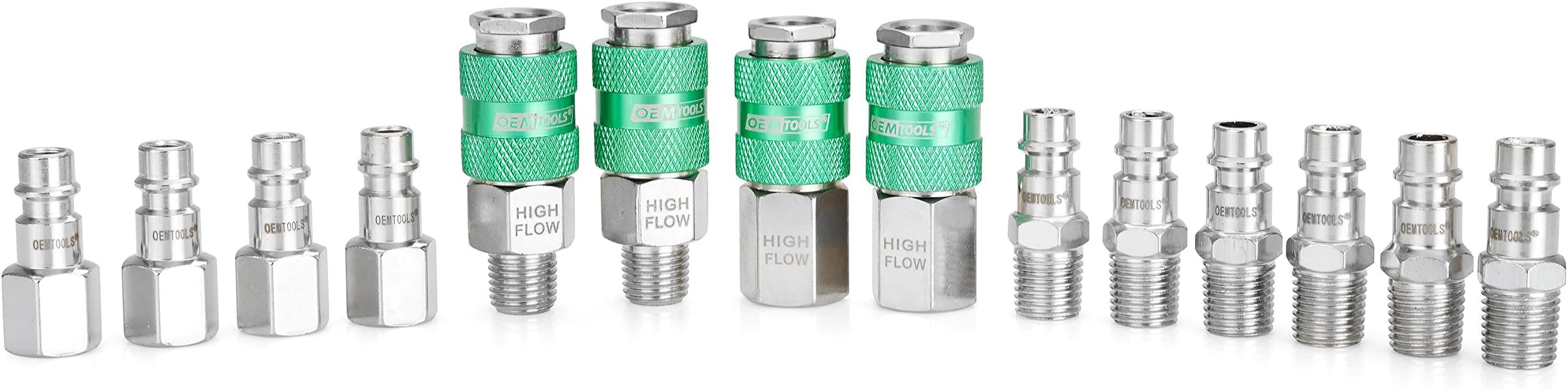 OEMTOOLS 26134 High Flow Quick Connect Hose Fittings, 14 Pc Coupler & Plug Kit, 1/4" Body, 1/4" NPT, Air Tool Fittings