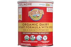 Earth's Best Organic Baby Formula for Babies 0-12 Months, Powdered Dairy Infant Formula with Iron, Omega-3 DHA, and Omega-6 ARA, 32 oz Formula Container