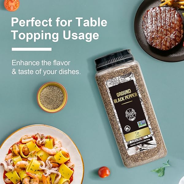 SOEOS TABLE GROUND BLACK PEPPER, 18 OZ (510G) NON-GMO, FRESHLY PEPPERCORN POWDER BULK, PACKED TO KEEP PEPPERS FRESH, READY TO USE PEPPERCORNS FOR REFILL, REGULAR