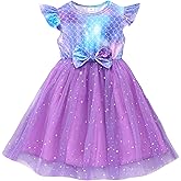 Toddler Baby Girls Tulle Dresses Crewneck Ruffle Sleeve Casual Tutu Mermaid Birthday Party Purple Dress for 3T