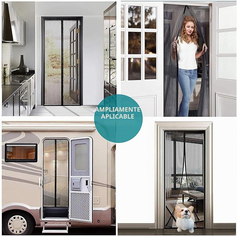 Cortina Mosquitera Magnética para Puertas, Versión Actualizada 80x205 cm Puerta de Malla Magnética, Negro Cortinas para Puertas Exteriores, Fácil de Instalar y Lejos de Los Mosquitos
