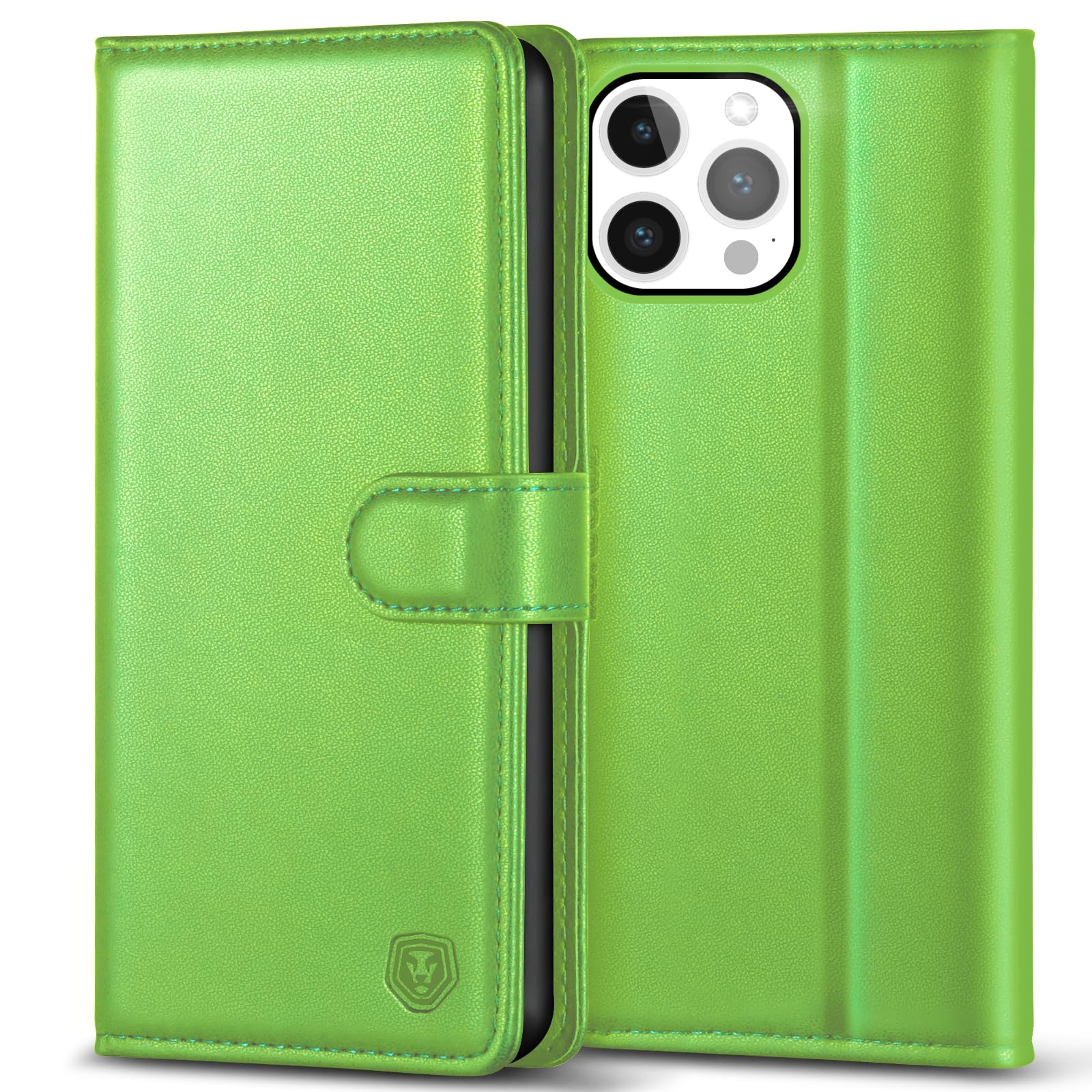 Kuafcase Compatible for iPhone 15 Pro Case with 4 Card Slots Magnetic Closure Kickstand Shockproof Protective Phone Case Compatible for iPhone 15 Pro - Grass Green — image 1