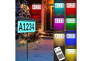 T-SUN Solar House Numbers for Outside: Color Changing Solar Address Number Sign with Remote Control, 9 Modes RGB&3000K, Waterproof LED Illuminated Address Plaques for Outdoor Yard Street Home