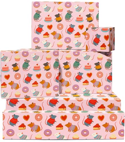 Papel De Regalo Para Ratón - 6 Hojas Diseño Bailarina, Arcoíris, Corazones, Blanco, Con Pegatinas, Papel Sostenible FSC