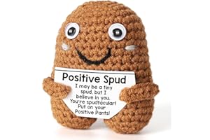 WEYON Positive Crochet Potato, Handmade Emotional Supporting Plush Gifts for Women Men Friend Coworker, Cute Birthday Christmas Stocking Stuffers Motivational Pickle Spud, White Elephant Gifts