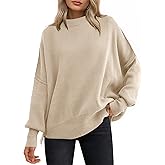 ANRABESS Women Oversized Sweaters Batwing Long Sleeve 2026 Fall Outfits Crewneck Casual Knit Side Slit Fashion Pullover Top