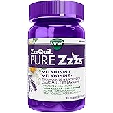 Vicks ZzzQuil PURE Zzzs Melatonin Sleep Aid Gummies with Chamomile, Lavender, & Valerian Root, 1mg per gummy, 48 Count