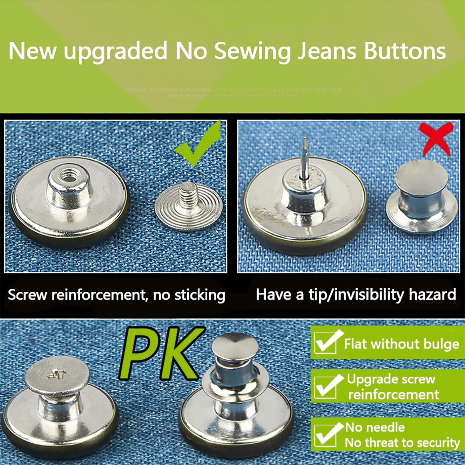 GIYOMI 20mm No Sewing Jeans Buttons Replacement Kit with Metal Base,12 Sets Nailess Removable Metal Buttons Replacement Repair Combo Thread Rivets and Screwdrivers (0.79 inch)