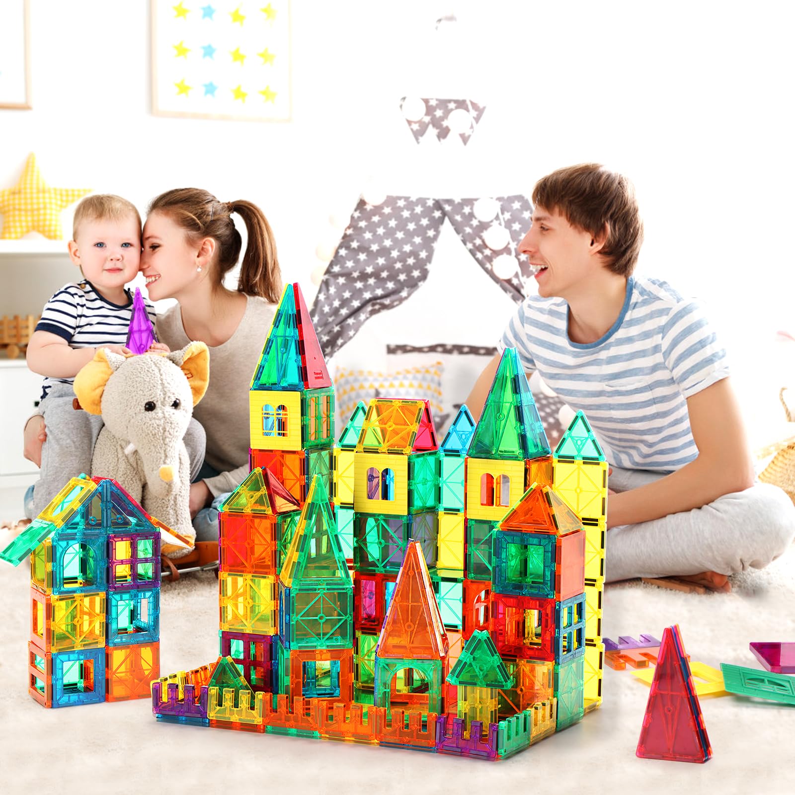 FNJO Magnetic Tiles, 110PCS Magnet Building Set, Magnetic Building Blocks,Construction STEM Learning and Playing Toys for Kids, Montessori Toy for Preschool Boys Girls Toddlers Classroom Must-Haves