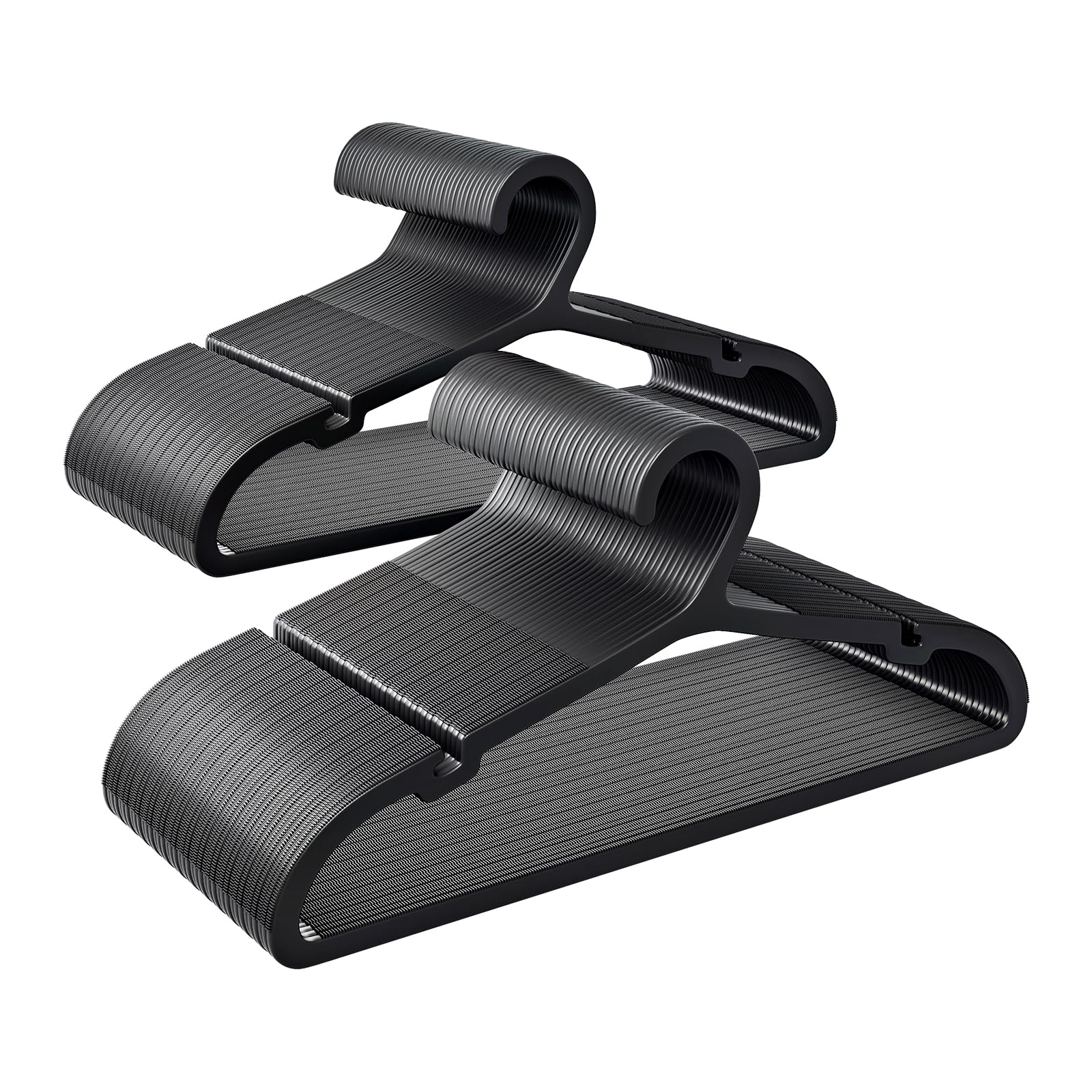 Photo 1 of ABHENG 80 Pack Clothes Hangers, Non Slip Plastic Coat Hangers, Space Saving Hangers, Heavy Duty, Hanging Dry Wet Clothes, 16.4" x 8.3", Black, UAPY0580B