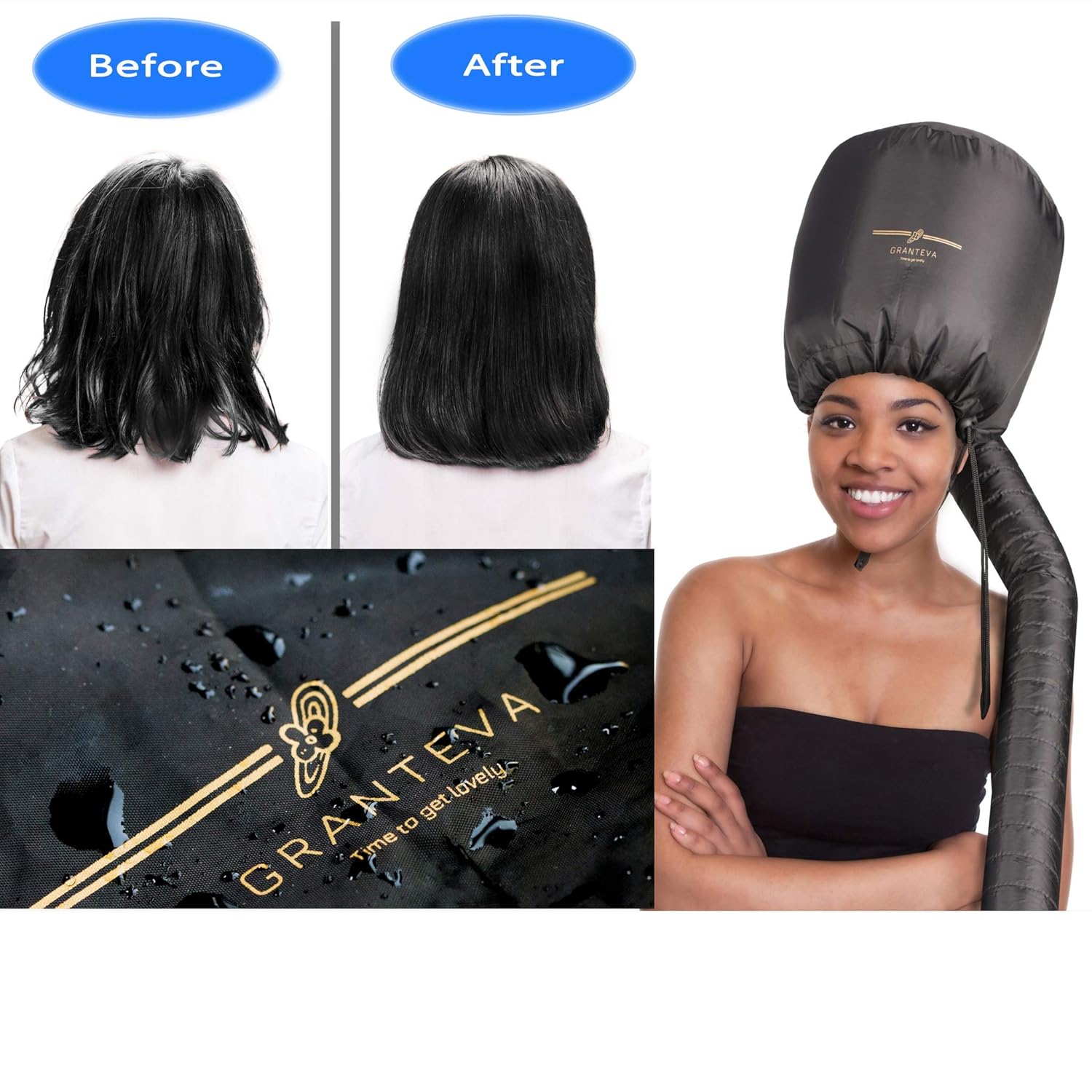 Bonnet Hood Hair Dryer Attachment by Granteva - Relax, Speeds Up Drying Time at Home, Easy to Use for Styling, Curling and Deep Conditioning - Soft, Adjustable, Fits to All Small or Big Heads, Rollers: Beauty