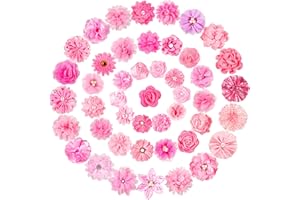 Hoteam 50 Pcs Dog Flower Collar Dog Collar Bows Pet Bow Charms Set for Valentine Party Puppy Pet Cat Grooming Accessories(Pink, Light Pink)