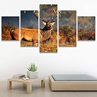 SIGNWIN 5 Panel Canvas Wall Art Modern Art Animals Dramatic Elephants Giraffe Multicolor Photography Southwest for Home Decorations Ready to Hang - 60