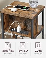 VASAGLE Slim Side Table with Charging Station Rustic Brown Black 30x34x58 cm view 4