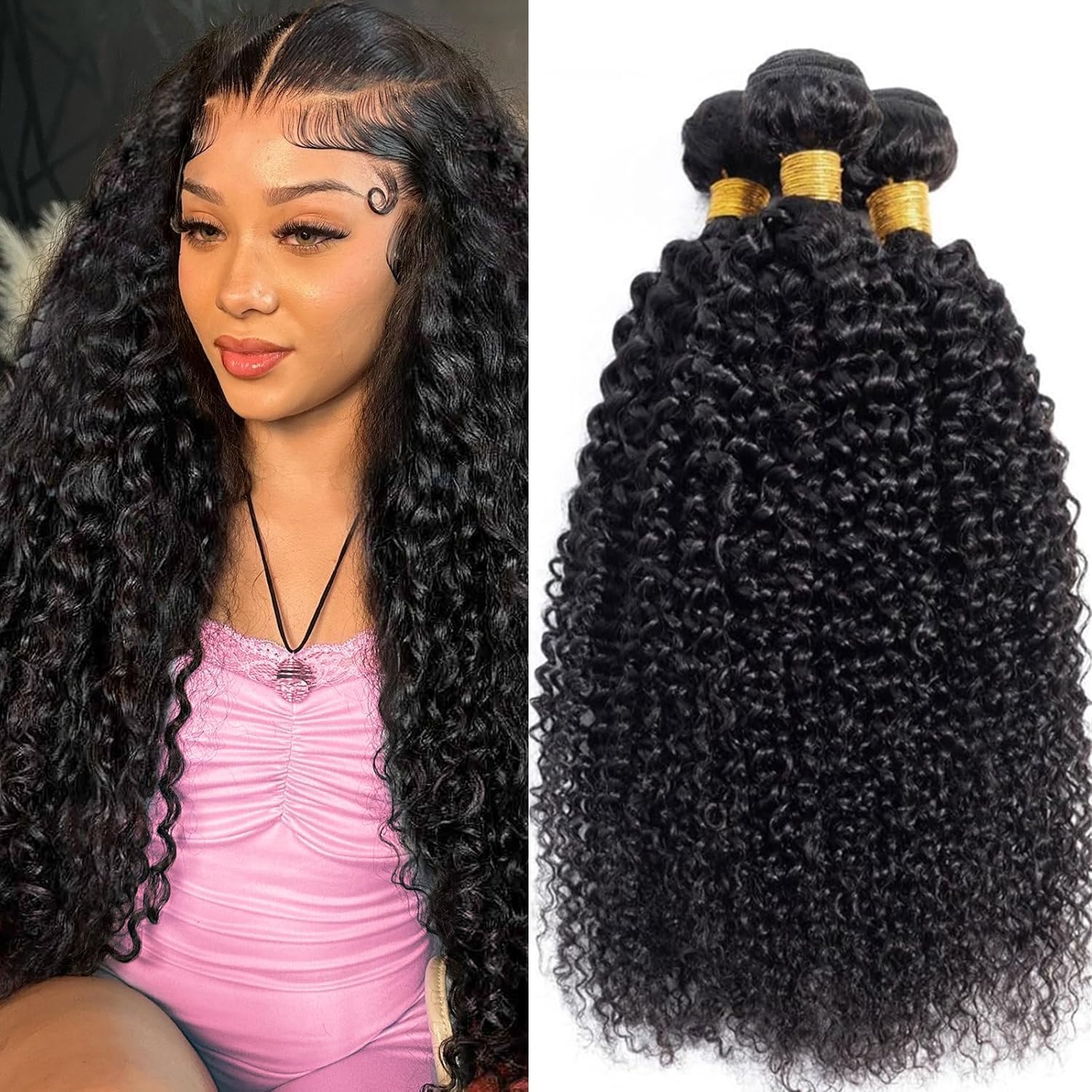 12A Kinky Curly Human Hair Bundles 16 18 20 Inch 100% Unprocessed Remy Curly Bundles Human Hair Soft And Thick Can Be Dyed 3 Bundles Natural Black Color Total 300g โ image 1