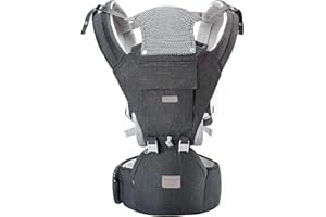 YIYUNBEBE Baby Carrier with Hip Seat for Newborn to Toddler, Adjustable 6-in-1 Baby Carrier with Hip Seat Lumbar Support, Perfect for On-The-go, Grey