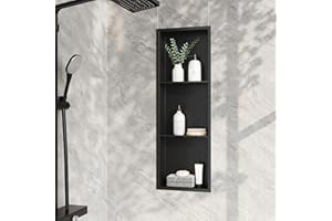 Neodrain 3-Tier 12X36 Inch Recessed Shower Niche Tile Ready, Matte Black Stainless NO Tile Needed Wall Niche for Shower & Bathroom Storage, Waterproof Bath Organizer