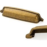 CABDM 10 Pack 5 inch (128mm) Antique Brass Cabinet Cup Pulls Aged Gold Drawer Pulls Kitchen Hardware Vintage Brass Cabinet Handles Drawer Handles Knobs Bin Cup Pull.