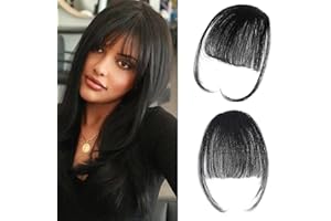 YBYMCAI Clip In Bangs-Fake Bangs Hair Clip Natural Black Clip On Bangs Real Human Hair Air Curtain Bangs For Women Clips Wispy Bangs Hair Extensions Fringe With Temples Hairpieces Curved Bangs For Daily Wear