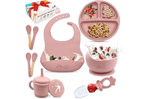 LIMEOR SUPPLIES Silicone Baby Feeding Set - BPA-Free - Baby Led Weaning Supplies, Complete Kit toddler eating essentials – Empower Your Little One's Independence with LimOr's baby essentials 6-12 months (Pink)