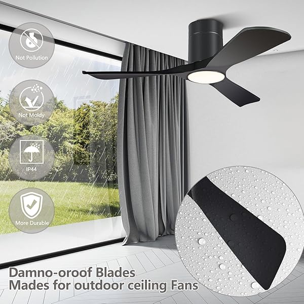 XBIBI 42 INCH FLUSH MOUNT CEILING FANS WITH LIGHTS, MODERN LOW PROFILE CEILING FAN WITH LIGHT AND REMOTE CONTROL, REVERSIBLE, NOISELESS, BLACK CEILING FAN FOR OUTDOOR INDOOR