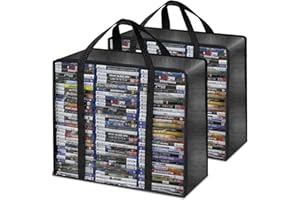 SALAJORY CD DVD Storage Bags 2-Pack, PU & Clear Blu-ray Case Holder with Zipper & Handles | Holds 99 Blu-Ray 64 DVD 156 CD Cases per Bag | Media & Video Game Storage Organizer for Movies