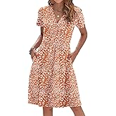 AUSELILY Womens Summer Dresses 2026 Short Sleeve V Neck Floral Sundress with Pockets