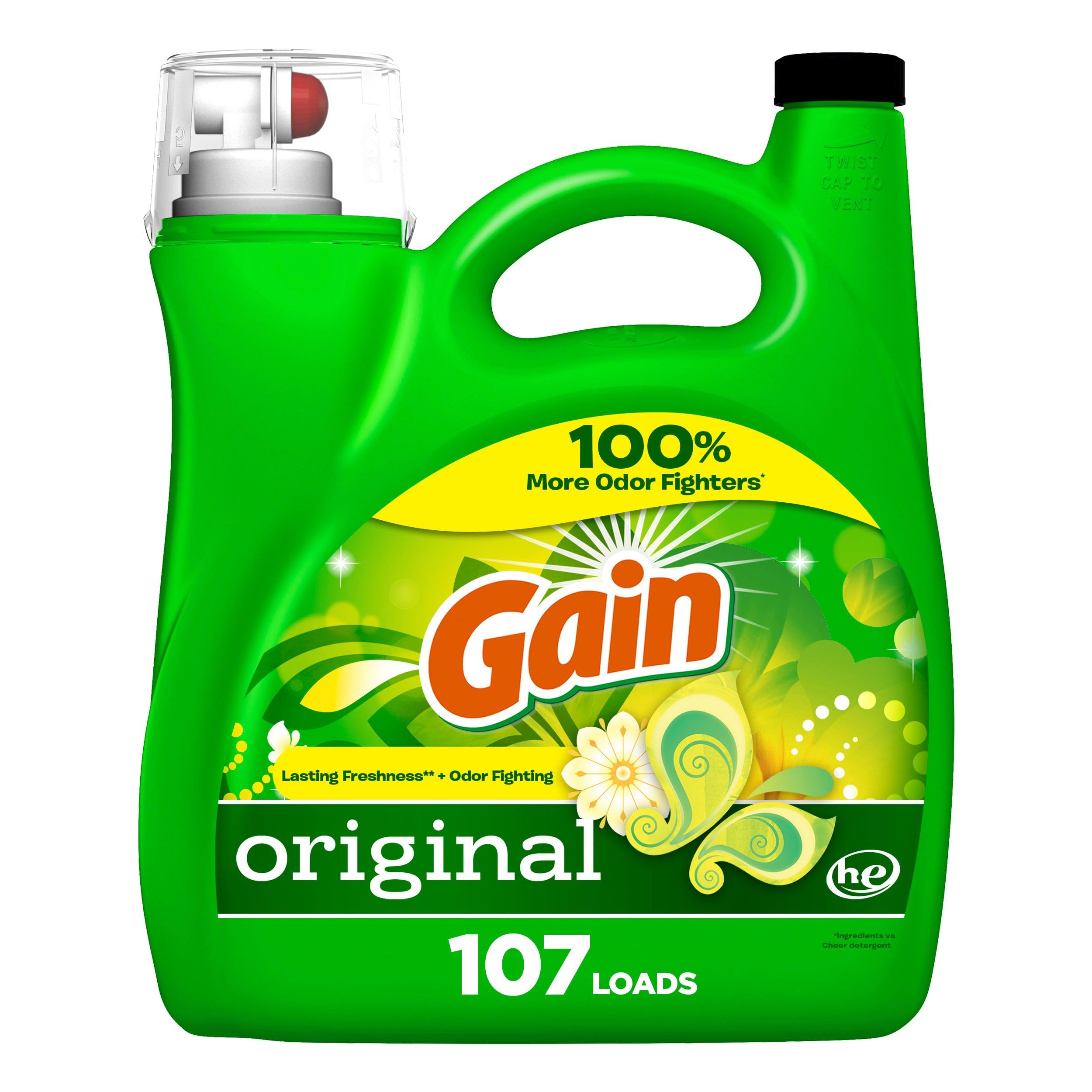 Photo 1 of Gain + Aroma Boost Laundry Detergent Liquid, Original Scent, 107 Loads, 154 fl oz, HE Compatible Laundry Soap with Febreze and Oxi, Gain Laundry Detergent, Liquid Laundry Detergent