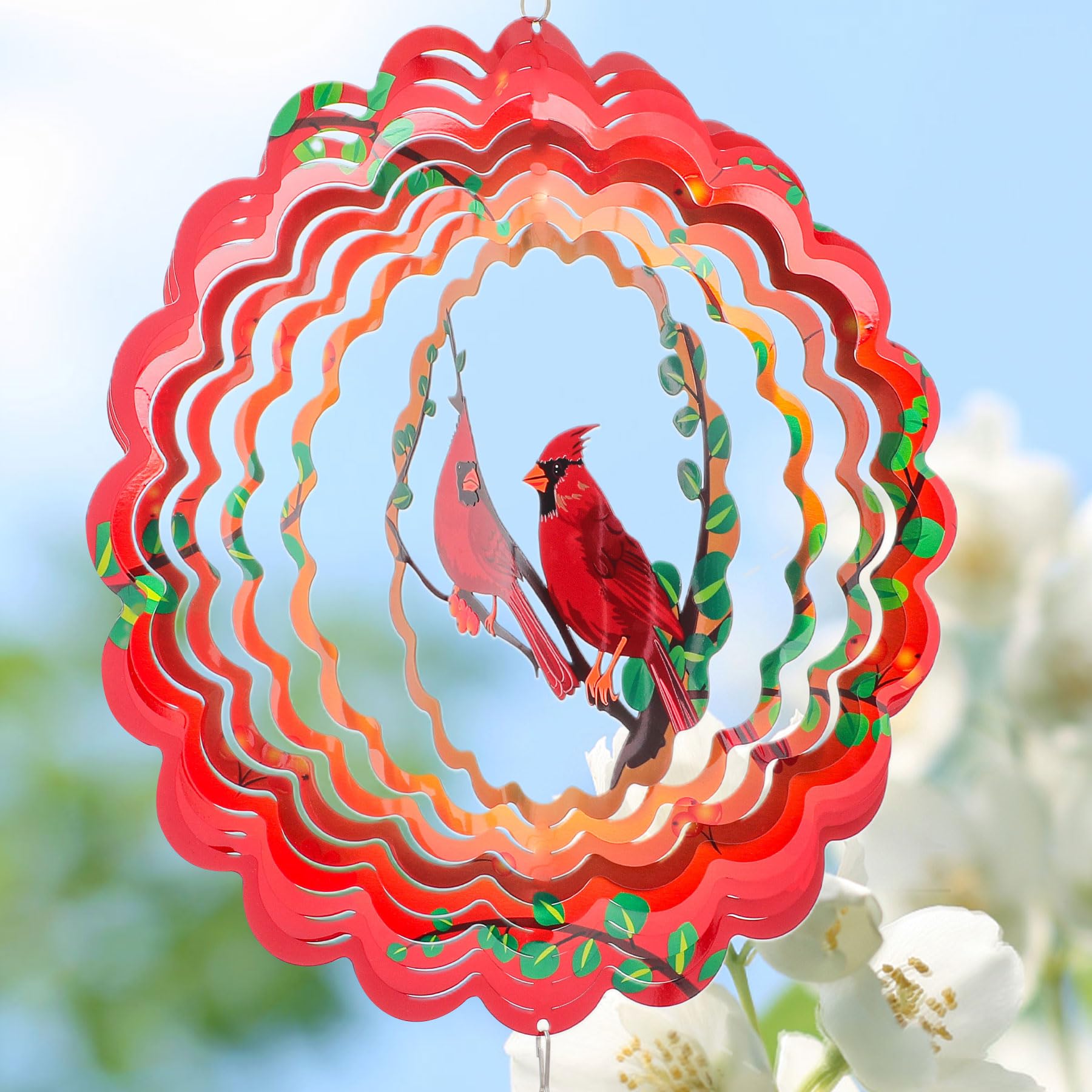 Cardinal Wind Spinners Garden Yard Decor Gift for Women Men, 12 Inch Outdoor Metal 3D Wind Spinner, Stainless Steel Hanging Wind Catchers Kinetic Sculpture for Outside Decoration